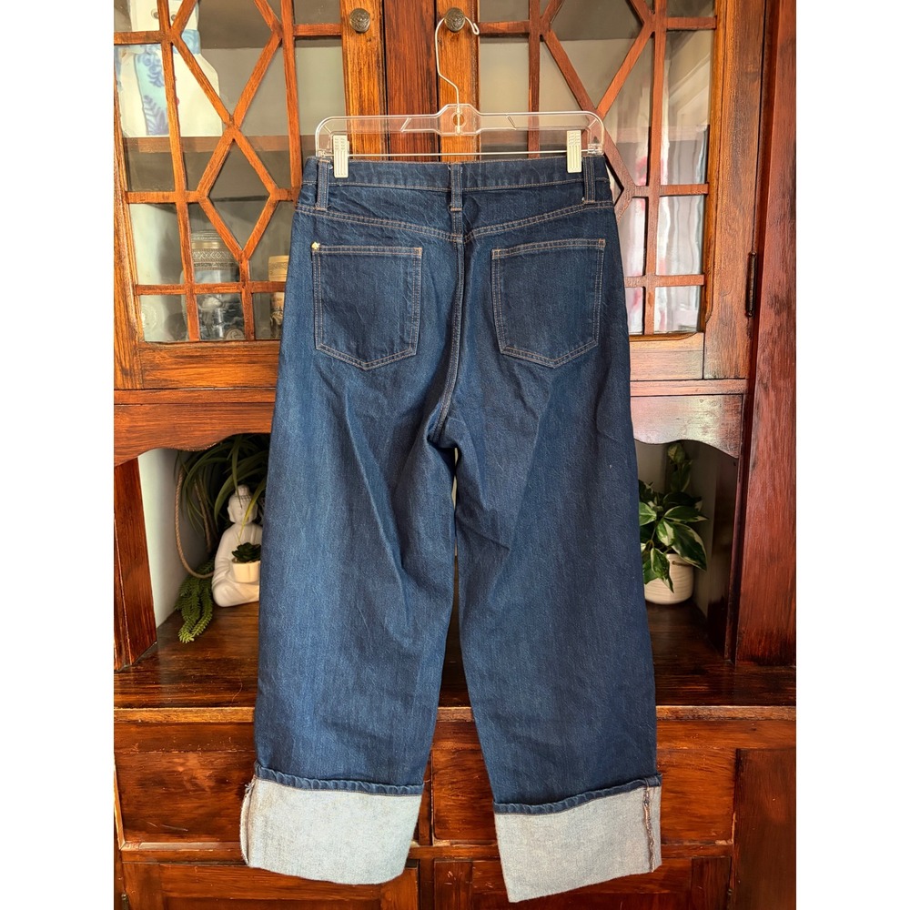 Kate Spade New York Target 4 Dark Wash Wide Leg Cuffed Jeans 100% - Picture 2 of 7